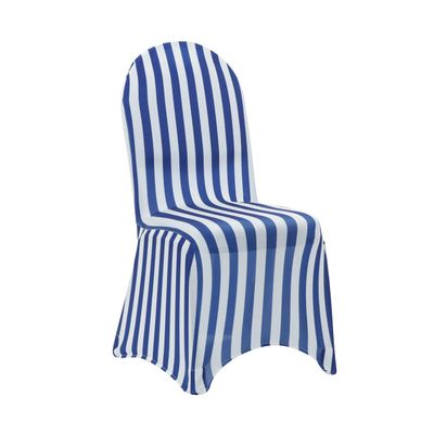 YOUR CHAIR COVERS - 6 Pack Stretch Spandex Chair Covers Striped - Royal Blue and White, Wedding Slip, Premium Quality