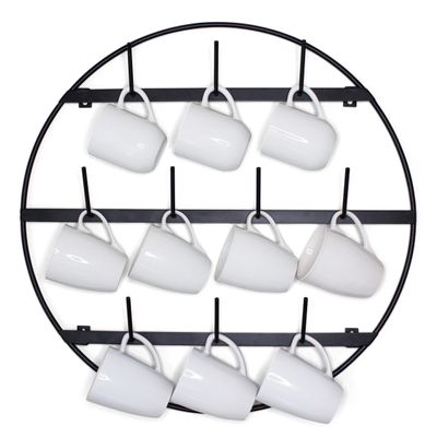 Claimed Corner Mug Rack with Sturdy Steel Frame, Matte Black Finish, Removable Rubber Caps, Wall Mounted (Round 24" x 24")