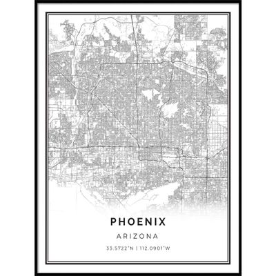 Phoenix map poster print | Modern black and white wall art | Scandinavian home decor | Arizona City prints artwork | Fine art posters 20x30