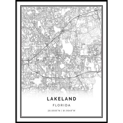 Lakeland map poster print | Modern black and white wall art | Scandinavian home decor | Florida City prints artwork | Fine art posters 20x30
