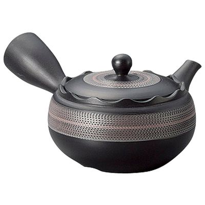 Yamashita Craft Tokoname Ware 13037070 Pottery Black Hiramaru Ruffle Roulette Teapot, 8.7 fl oz (220 cc)