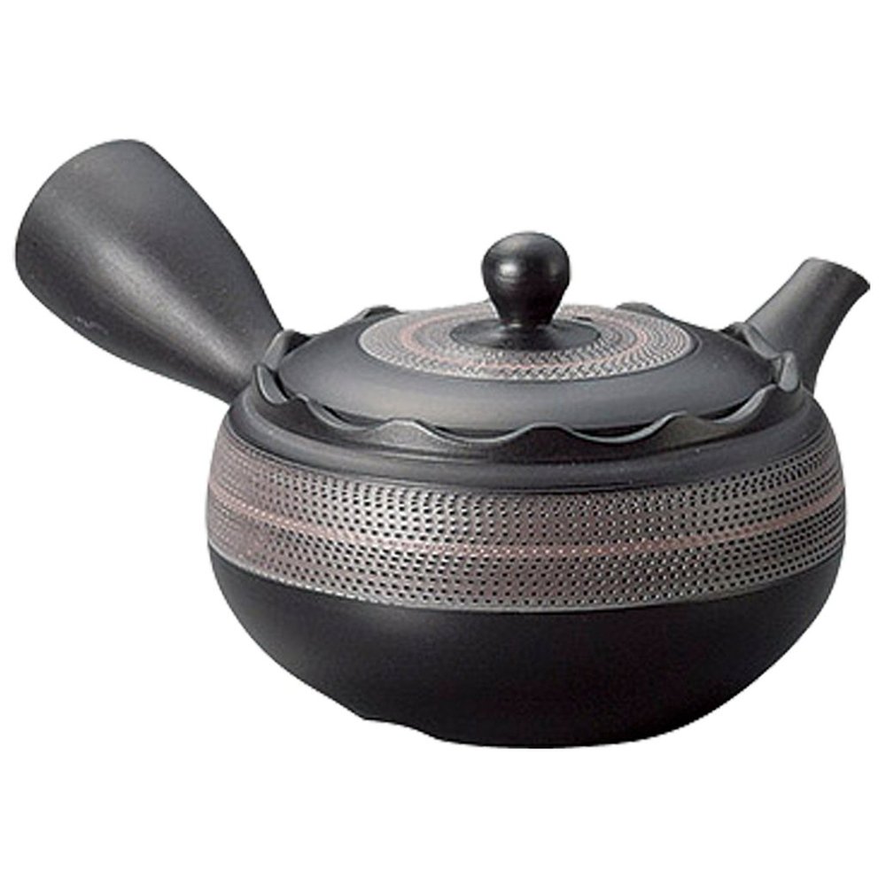 Yamashita Craft Tokoname Ware 13037070 Pottery Black Hiramaru Ruffle Roulette Teapot, 8.7 fl oz (220 cc)