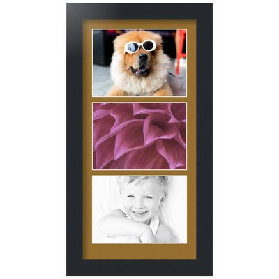 ArtToFrames Collage Photo Frame Single Mat with 3-5x7 Openings with Satin Black Frame and El Dorado mat.