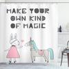 Ambesonne Cartoon Shower Curtain, Bunny in a Dress Unicorn Scandinavian Style and Magic Words, Cloth Fabric Bathroom Decor Set with Hooks, 69" W x 84" L, White Grey Pink view 1