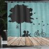 Ambesonne Nature Shower Curtain, Boy and Girl Reading Under Tree a Bird Cage Bicycle, Cloth Fabric Bathroom Decor Set with Hooks, 69" W x 75" L, Pale Brown Seafoam Black view 3
