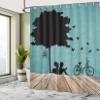 Ambesonne Nature Shower Curtain, Boy and Girl Reading Under Tree a Bird Cage Bicycle, Cloth Fabric Bathroom Decor Set with Hooks, 69" W x 75" L, Pale Brown Seafoam Black view 4