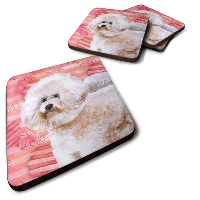 Caroline's Treasures BB9792FC Bichon Frise #2 Love Foam Coaster Set of 4, Red Set of 4 Cup Coasters for Indoor Outdoor, Tabletop Protection, Anti Slip, Mouse pad Material