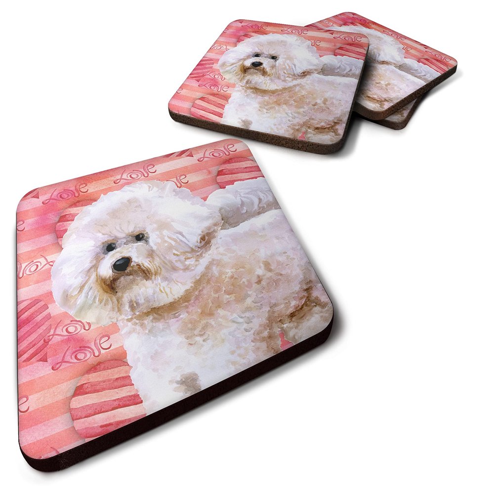 Caroline's Treasures BB9792FC Bichon Frise #2 Love Foam Coaster Set of 4, Red Set of 4 Cup Coasters for Indoor Outdoor, Tabletop Protection, Anti Slip, Mouse pad Material