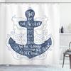 Ambesonne Anchor Shower Curtain, Doodle Style Maritime Motif with Swirls and Curls Words Design, Cloth Fabric Bathroom Decor Set with Hooks, 69" W x 75" L, Blue and White view 1