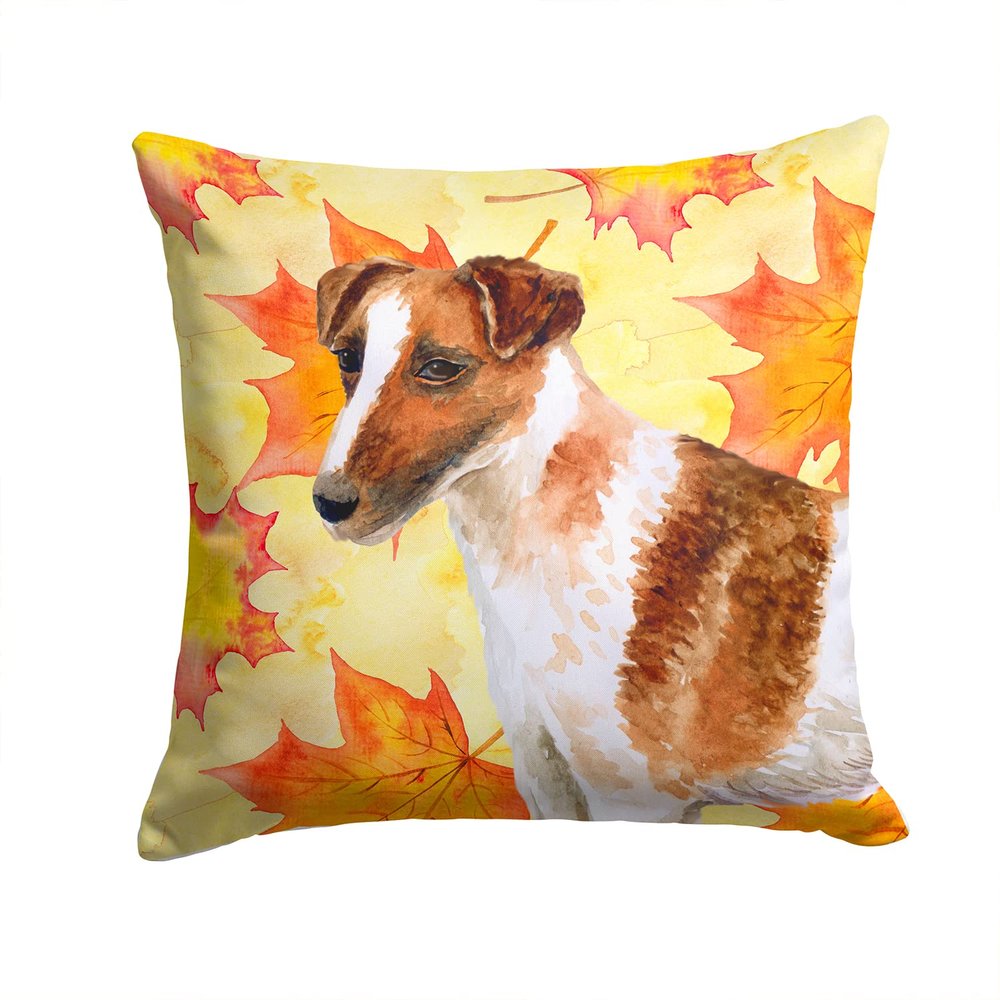 Caroline's Treasures BB9908PW1414 Smooth Fox Terrier Fall Fabric Decorative Pillow, Yellow Machine Washable, Indoor Outdoor Decorative Pillow for Couch, Bed or Patio, 14Hx14W
