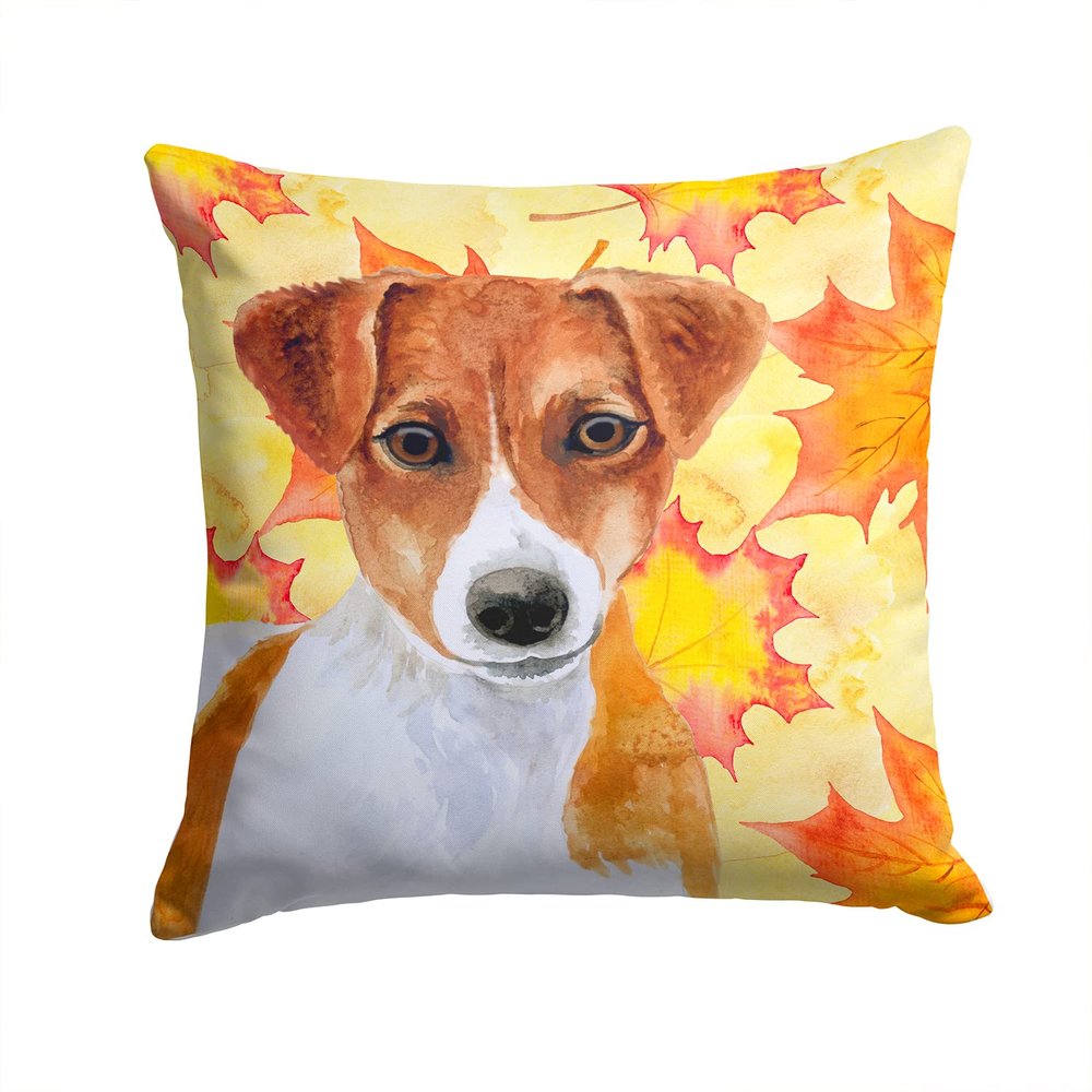Caroline's Treasures BB9950PW1414 Jack Russell Terrier Fall Fabric Decorative Pillow, Yellow Machine Washable, Indoor Outdoor Decorative Pillow for Couch, Bed or Patio, 14Hx14W