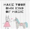 Ambesonne Cartoon Shower Curtain, Bunny in a Dress Unicorn Scandinavian Style and Magic Words, Cloth Fabric Bathroom Decor Set with Hooks, 69" W x 75" L, White Grey Pink view 2