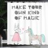 Ambesonne Cartoon Shower Curtain, Bunny in a Dress Unicorn Scandinavian Style and Magic Words, Cloth Fabric Bathroom Decor Set with Hooks, 69" W x 75" L, White Grey Pink view 3