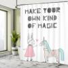 Ambesonne Cartoon Shower Curtain, Bunny in a Dress Unicorn Scandinavian Style and Magic Words, Cloth Fabric Bathroom Decor Set with Hooks, 69" W x 75" L, White Grey Pink view 4