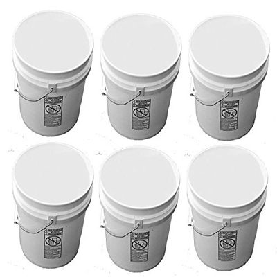 5 Gallon White Buckets Six (6) Pack,| Plastic