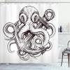 Ambesonne Anchor Shower Curtain, Monochrome Octopus Tattoo Art Style Naval Sketch Mythical Kraken Beast Design, Cloth Fabric Bathroom Decor Set with Hooks, 69" W x 84" L, Brown and White view 1