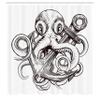 Ambesonne Anchor Shower Curtain, Monochrome Octopus Tattoo Art Style Naval Sketch Mythical Kraken Beast Design, Cloth Fabric Bathroom Decor Set with Hooks, 69" W x 84" L, Brown and White view 2