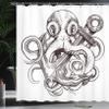 Ambesonne Anchor Shower Curtain, Monochrome Octopus Tattoo Art Style Naval Sketch Mythical Kraken Beast Design, Cloth Fabric Bathroom Decor Set with Hooks, 69" W x 84" L, Brown and White view 3