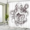 Ambesonne Anchor Shower Curtain, Monochrome Octopus Tattoo Art Style Naval Sketch Mythical Kraken Beast Design, Cloth Fabric Bathroom Decor Set with Hooks, 69" W x 84" L, Brown and White view 4