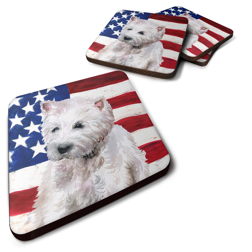 Caroline's Treasures BB9701FC Westie Patriotic Foam Coaster Set of 4 Set of 4 Cup Coasters for Indoor Outdoor, Tabletop Protection, Anti Slip, Mouse pad Material