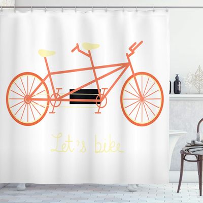 Ambesonne Bicycle Shower Curtain, Lets Bike Hand Lettering Words and Retro Vehicle Summertime Hobby, Cloth Fabric Bathroom Decor Set with Hooks, 69" W x 84" L, Pale Yellow Black