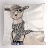 Ambesonne Animal Pillow Sham, Llama with Camera Scarf and Glasses Hipster Animal on a Dotted Beige Background, Decorative Standard Size Printed Pillowcase, 26" X 20", Ivory Charcoal view 1