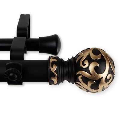 A&F Rod Dcor - Paisley 1" Double Curtain Rod 160-240 inch - Black