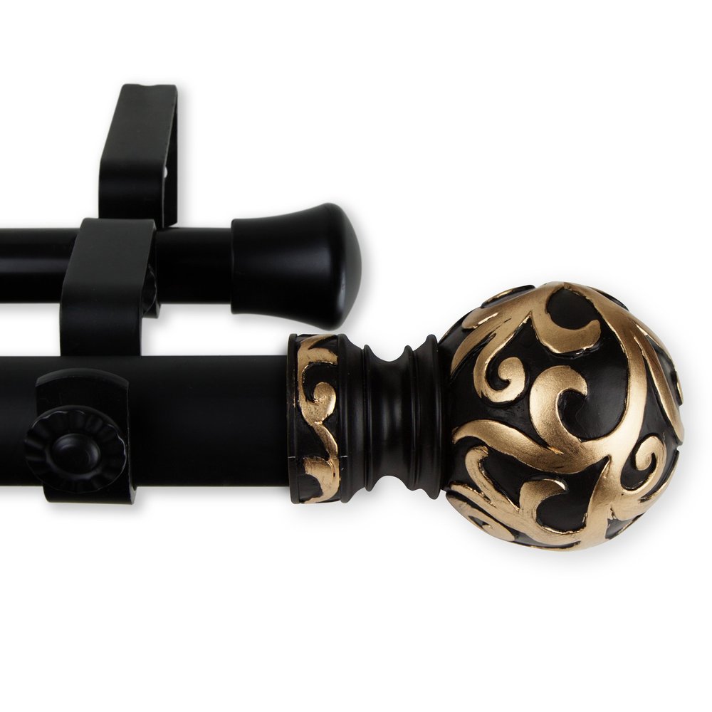 A&F Rod Dcor - Paisley 1" Double Curtain Rod 160-240 inch - Black