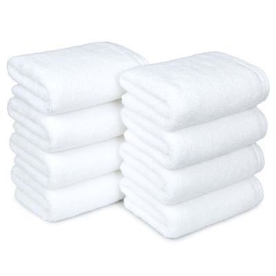 Amazon Basics 8-Pack Soft, Highly Absorbent, Quick-Dry Hand Towels, 100% Cotton, 28" x 16", White