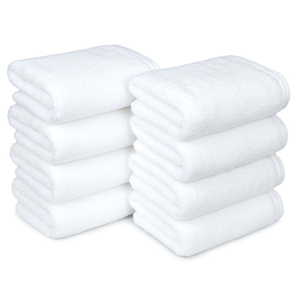 Amazon Basics 8-Pack Soft, Highly Absorbent, Quick-Dry Hand Towels, 100% Cotton, 28" x 16", White