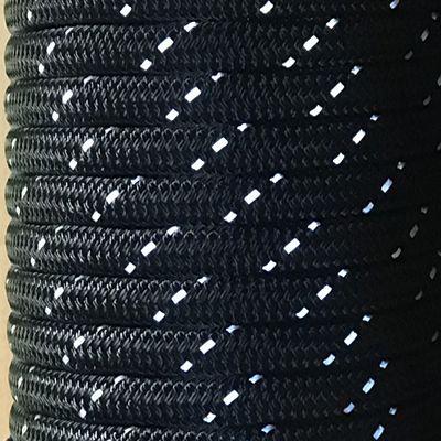 3/8" Premium Double-Yacht Braid Polyester Rope. Sailboat Rigging Line. Made In The U.S.A. (Black w/Reflective Tracers, 300)