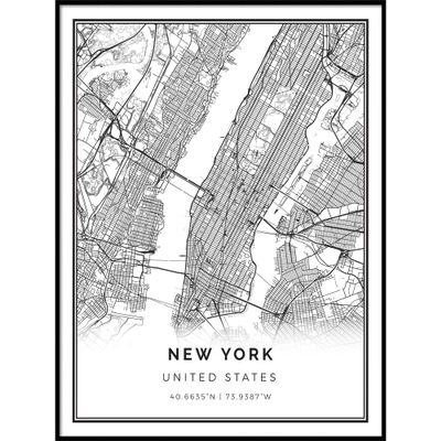 New York map poster print | Modern black and white wall art | Scandinavian home decor | United States City prints artwork | Fine art posters 20X30