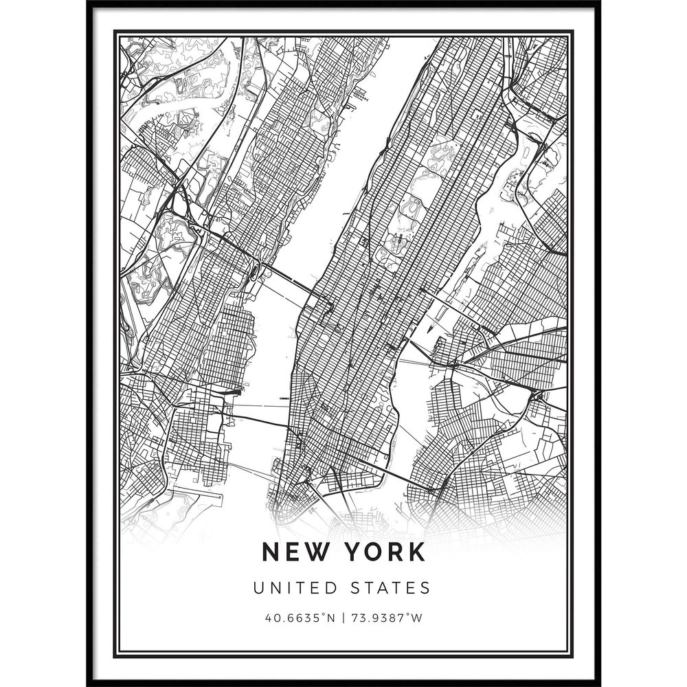 New York map poster print | Modern black and white wall art | Scandinavian home decor | United States City prints artwork | Fine art posters 20X30