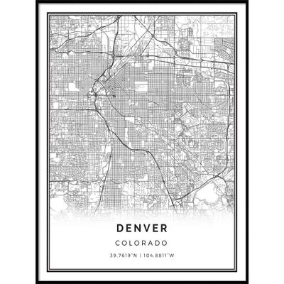 Denver map poster print | Modern black and white wall art | Scandinavian home decor | Colorado City prints artwork | Fine art posters 20x30