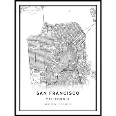 San Francisco map poster print | Modern black and white wall art | Scandinavian home decor | California City prints artwork | Fine art posters 20x30