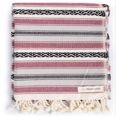 Bersuse Beach Towels Peshtemal Turkish Towels 100% Cotton Sanjose Turkish Towel - 35x71 Inches, Burgundy (Set of 6)