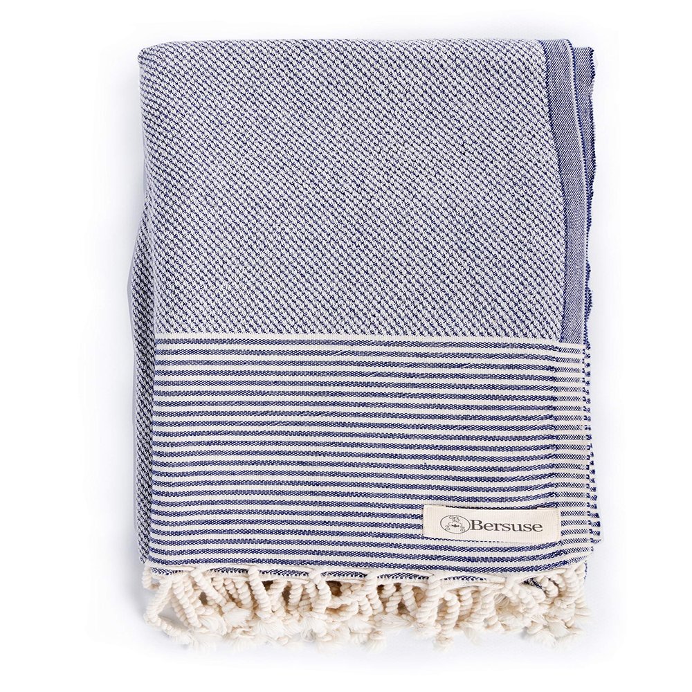 Bersuse 100% Cotton Biarritz Turkish Towel - 37x70 Inches, Dark Blue (Set of 6)