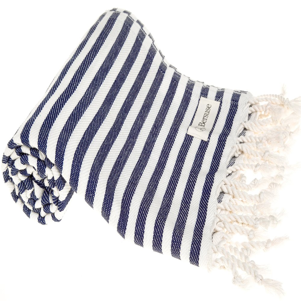 Bersuse Beach Towels Peshtemal Turkish Towels Malibu Premium Turkish Beach Towel - Peshtemal Beach Towel, 100% Cotton, Quick-Dry, Sand-Free, Lightweight Oeko-TEX - 37x70 Inches, Dark Blue (Set of 6)