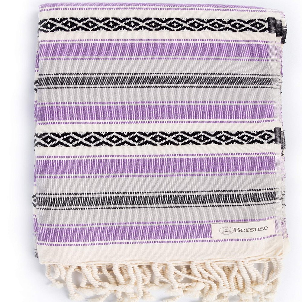 Bersuse Beach Towels Peshtemal Turkish Towels 100% Cotton Sanjose Turkish Towel - 35x71 Inches, Purple (Set of 3)