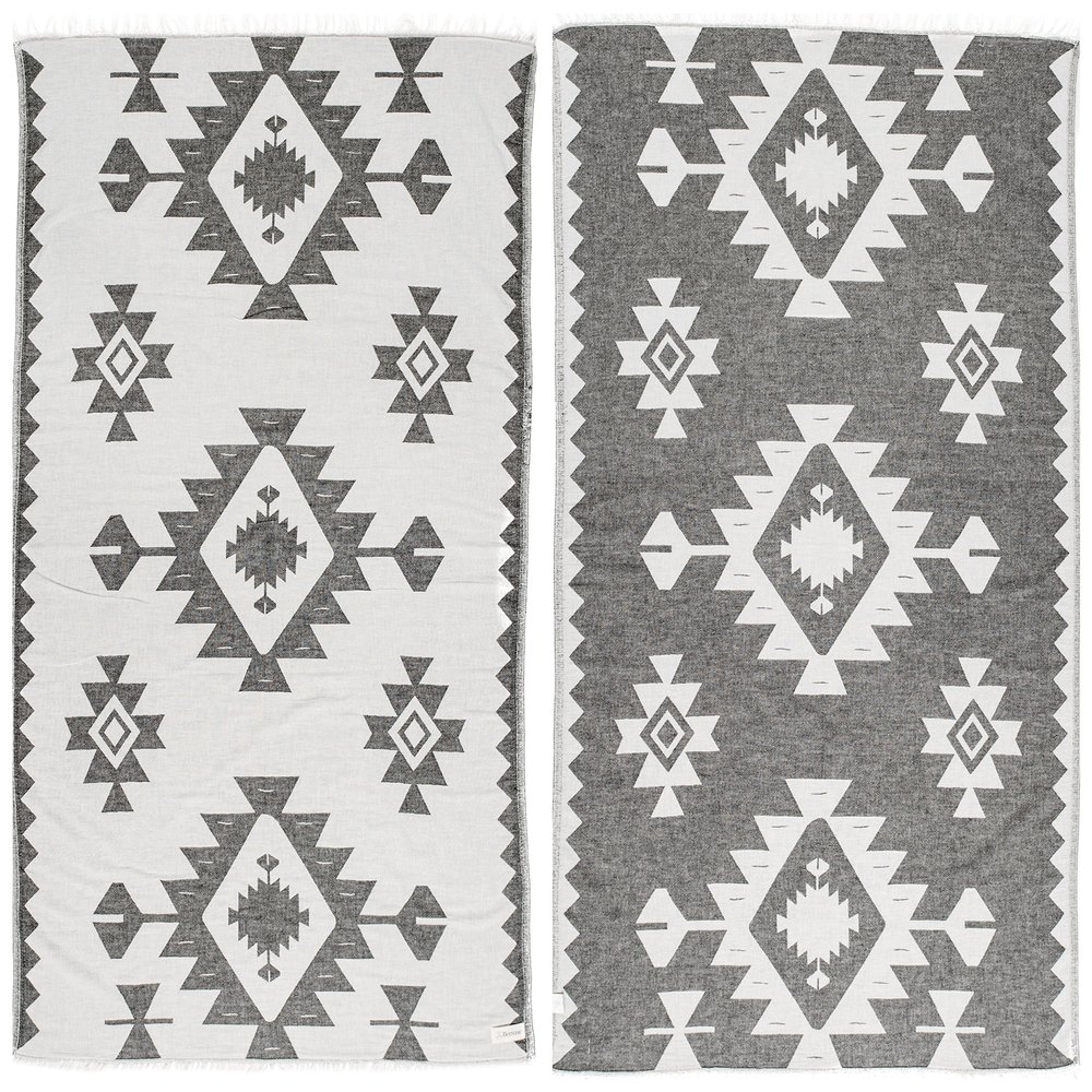 Bersuse 100% Cotton Palenque Turkish Towel Beach Towel Bath Towel Dual Layer Peshtemal Beach Blanket Beach Essentials - 37x70 Inches, Black (Set of 6)