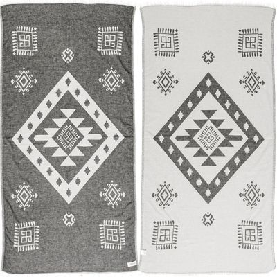 Bersuse 100% Cotton Veracrus Turkish Towel Beach Towel Bath Towel Dual Layer Peshtemal Beach Blanket Beach Essentials - 37x70 Inches, Black (Set of 6)