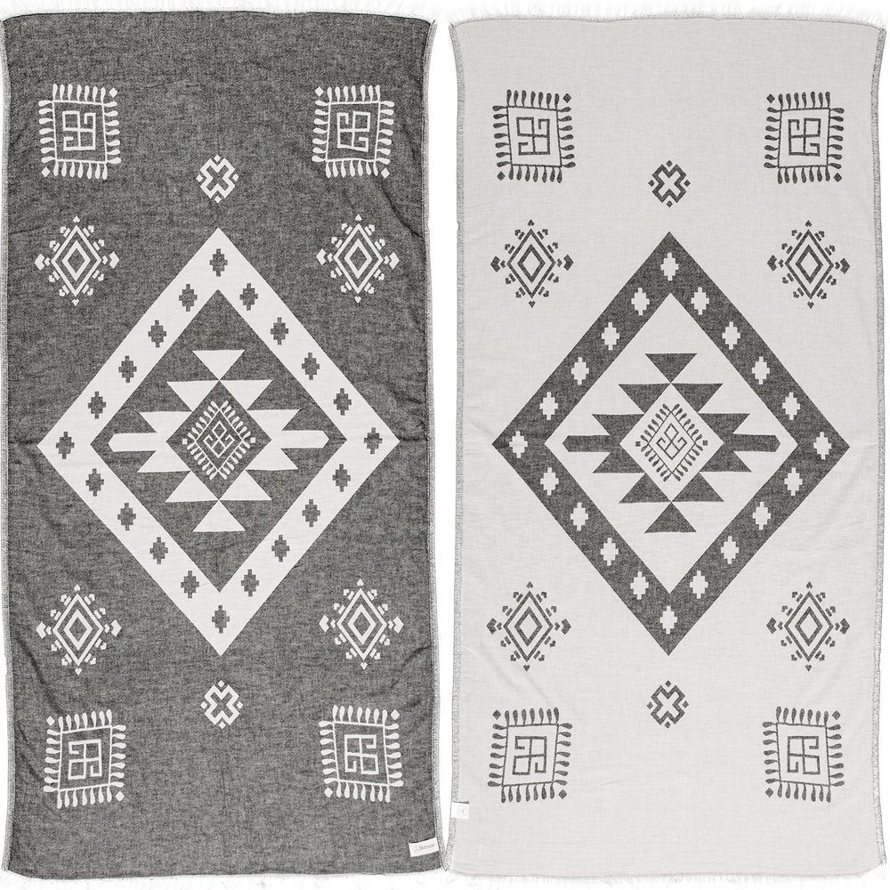 Bersuse 100% Cotton Veracrus Turkish Towel Beach Towel Bath Towel Dual Layer Peshtemal Beach Blanket Beach Essentials - 37x70 Inches, Black (Set of 6)