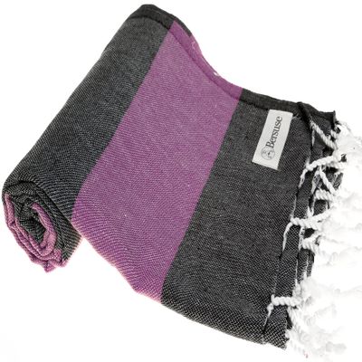 Bersuse Beach Towels Peshtemal Turkish Towels Cayman Premium Turkish Beach Towel - Peshtemal Beach Towel, 100% Cotton, Quick-Dry, Sand-Free, Lightweight, Black/Purple (Set of 6)