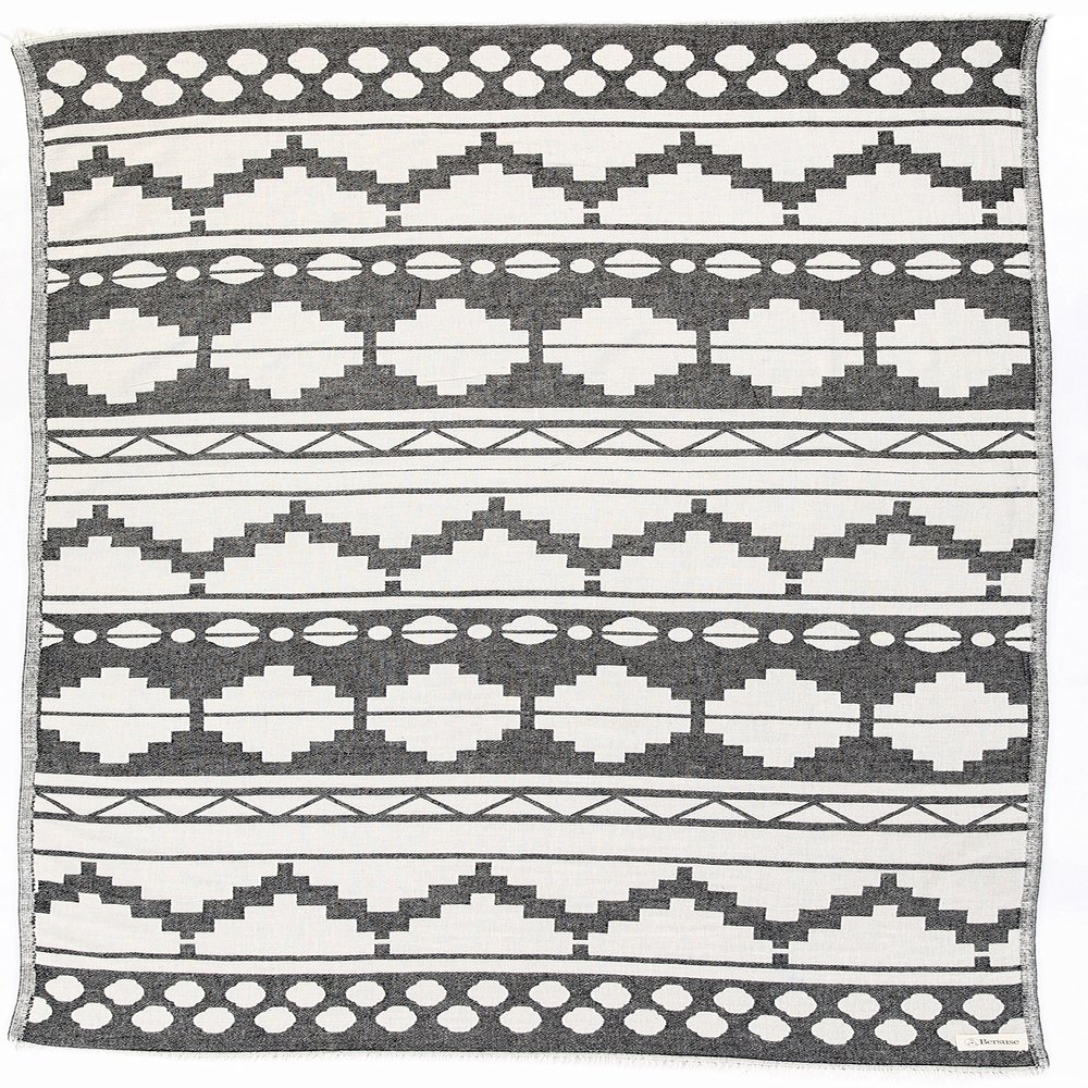Bersuse 100% Cotton Baja Turkish Towel Beach Towel Bath Towel Dual Layer Peshtemal Beach Blanket Beach Essentials - 37x70 Inches, Black (Set of 6)
