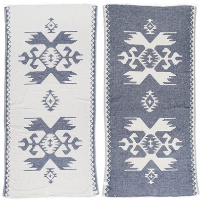 Bersuse 100% Cotton Oaxaca Turkish Towel Beach Towel Bath Towel Dual Layer Peshtemal Beach Blanket Beach Essentials - 37x70 Inches, Dark Blue (Set of 6)