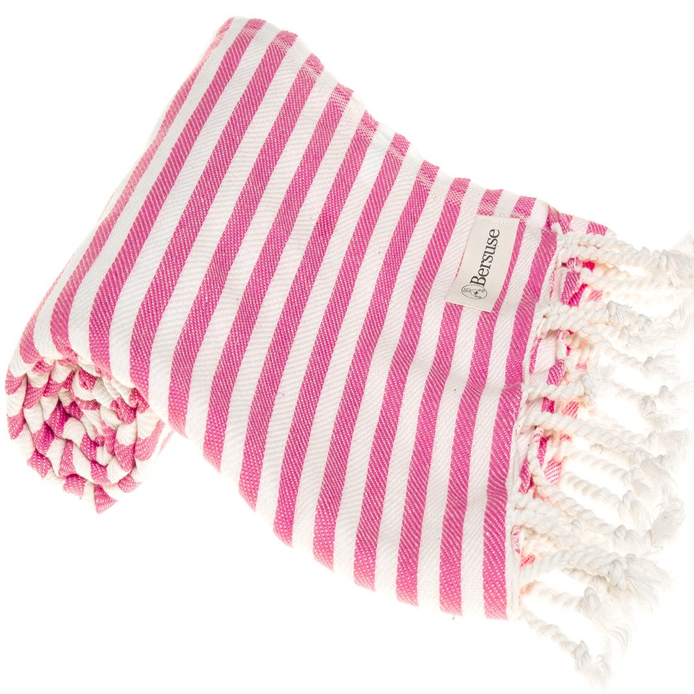 Bersuse Beach Towels Peshtemal Turkish Towels Malibu Premium Turkish Beach Towel - Peshtemal Beach Towel, 100% Cotton, Quick-Dry, Sand-Free, Lightweight Oeko-TEX - 37x70 Inches, Pink (Set of 6)