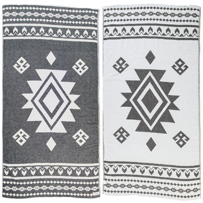 Bersuse 100% Cotton Uxmal Turkish Towel Beach Towel Bath Towel Dual Layer Peshtemal Beach Blanket Beach Essentials - 37x70 Inches, Black (Set of 6)