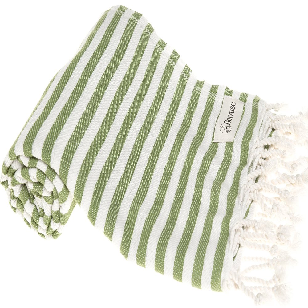 Bersuse Beach Towels Peshtemal Turkish Towels Malibu Premium Turkish Beach Towel - Peshtemal Beach Towel, 100% Cotton, Quick-Dry, Sand-Free, Lightweight OEKO-TEX - 37x70 Inches, Olive Green (Set of 6)