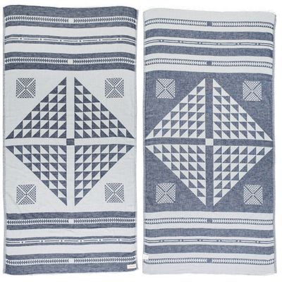 Bersuse 100% Cotton Aruba Turkish Towel Beach Towel Bath Towel Dual Layer Peshtemal Beach Blanket Beach Essentials - 37x70 Inches, Dark Blue (Set of 6)