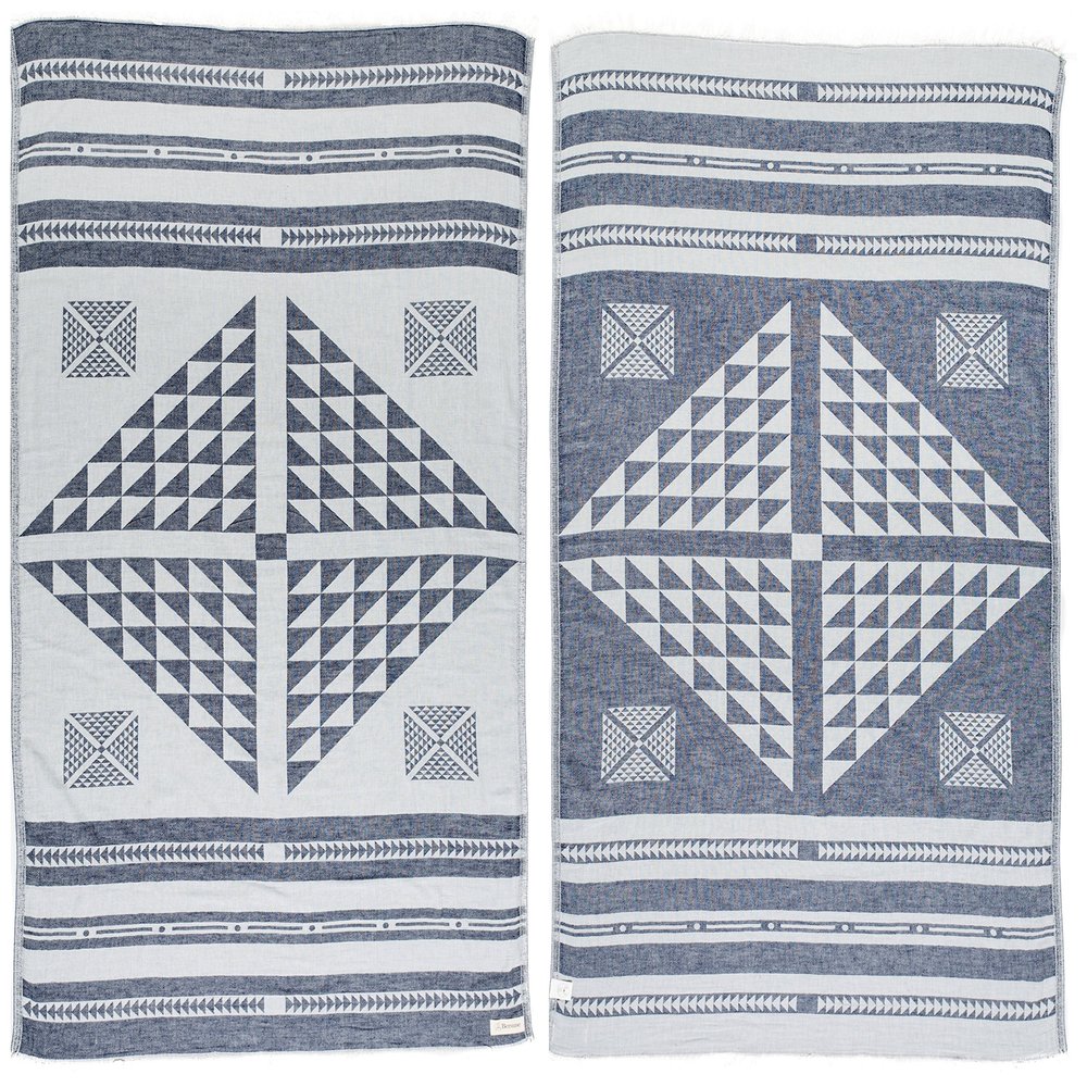Bersuse 100% Cotton Aruba Turkish Towel Beach Towel Bath Towel Dual Layer Peshtemal Beach Blanket Beach Essentials - 37x70 Inches, Dark Blue (Set of 6)